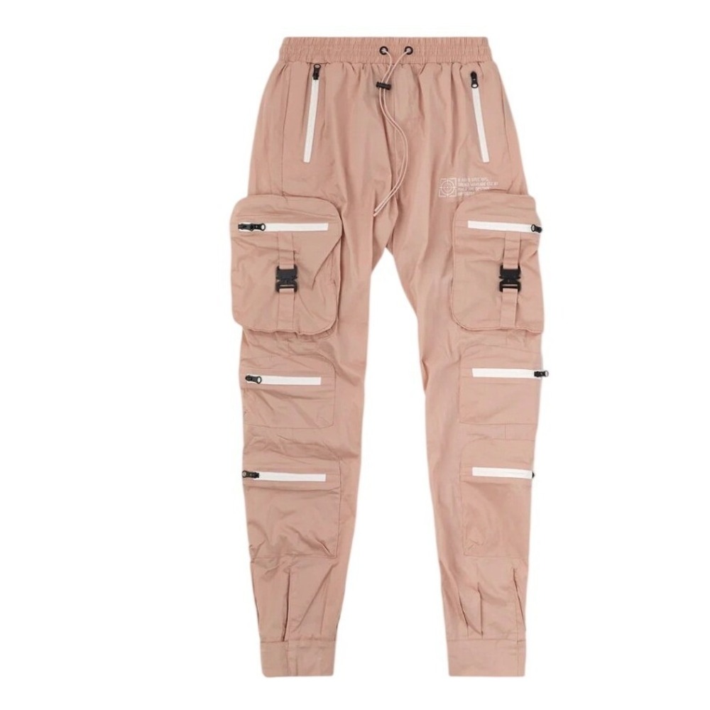 8&9 MFG Combat Nylon Joggers Rose Cargo Pants Zip Pockets Flawed - Picture 1 of 11